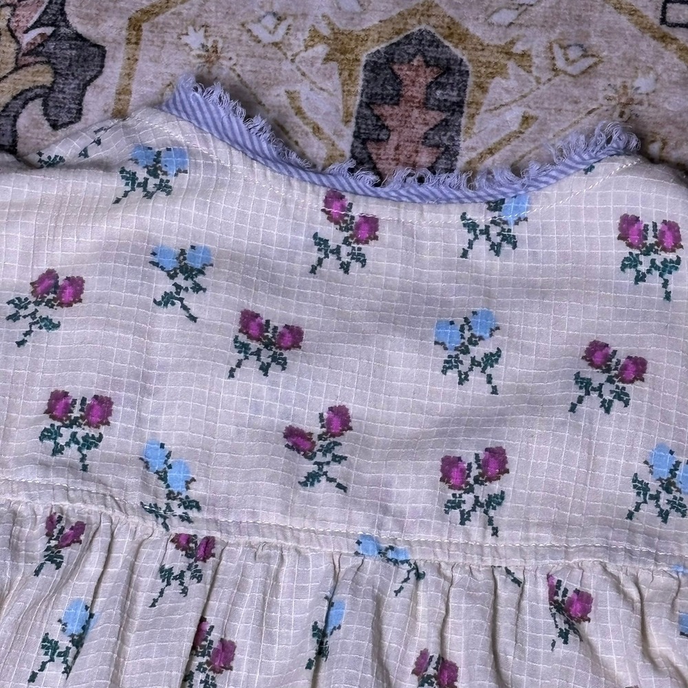 Free People Floral Cross Stitch Tiered Mini Dress Cream Boho Medium Cottage Core - Picture 5 of 16
